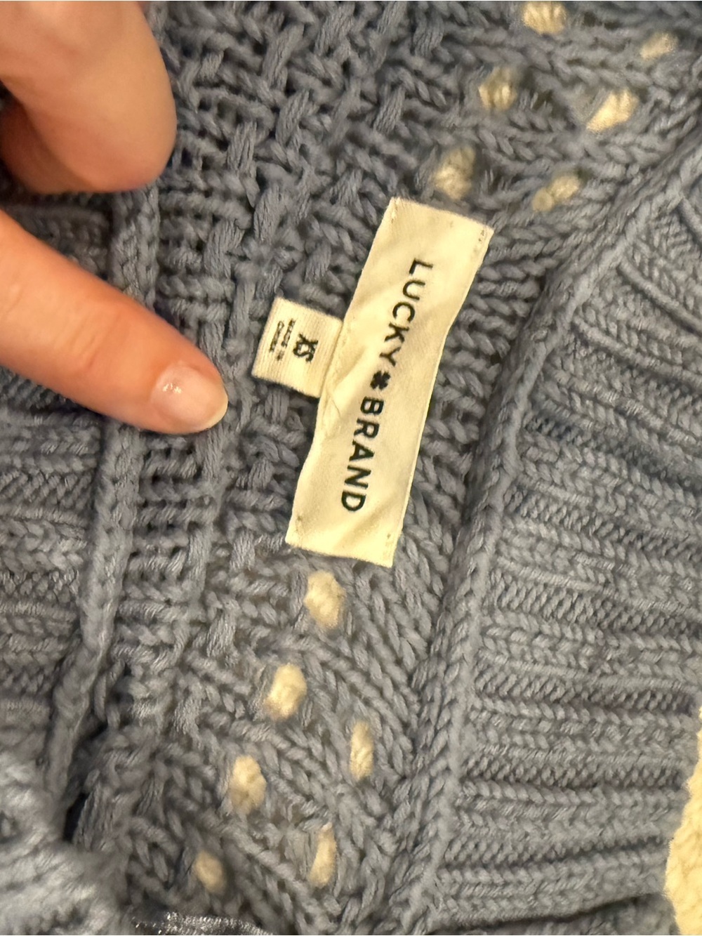 Lucky Brand Blue Open Knit Crochet Sweater XS - Picture 4 of 8